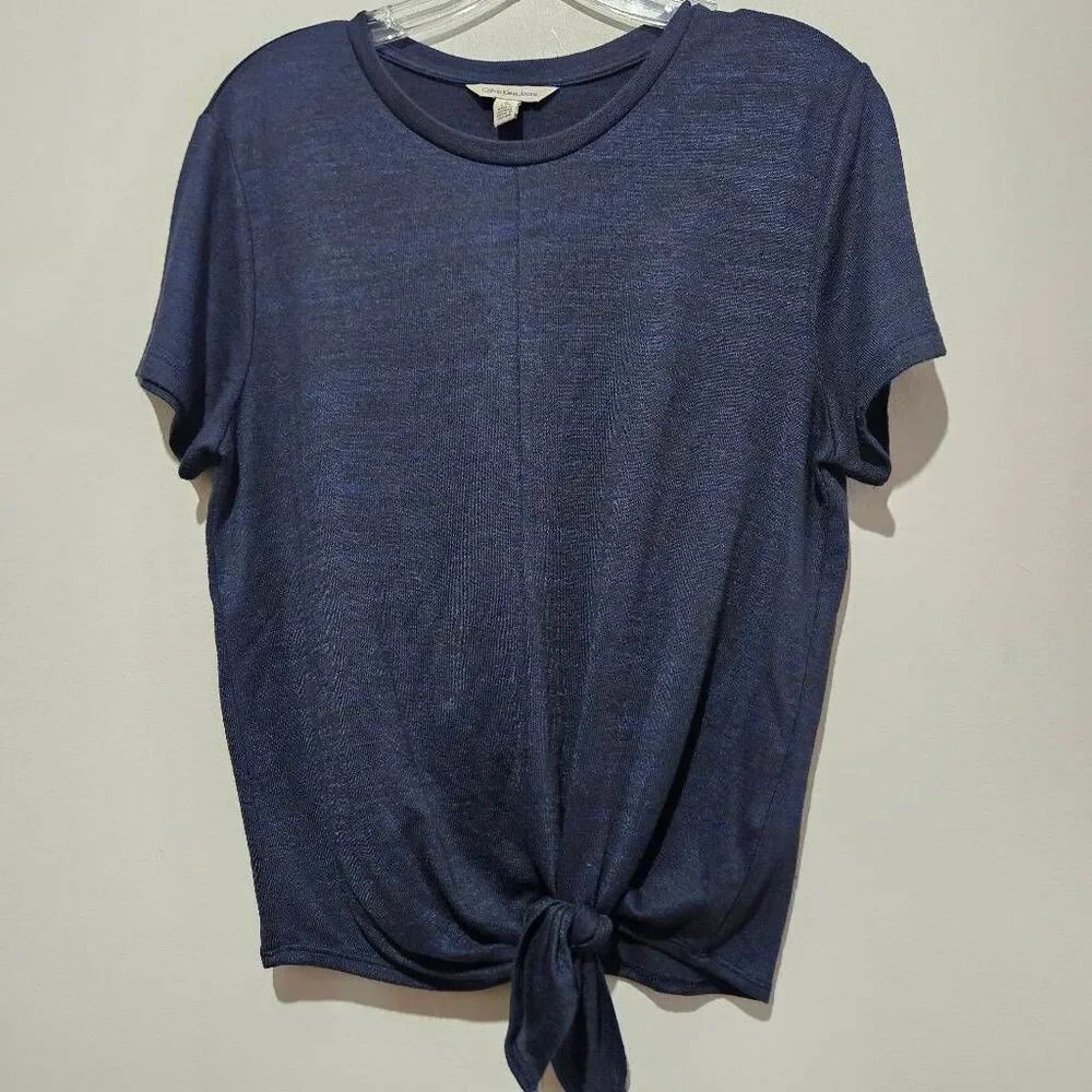 Calvin Klein Women’s T Shirt Navy Blue Size S Knotted Front